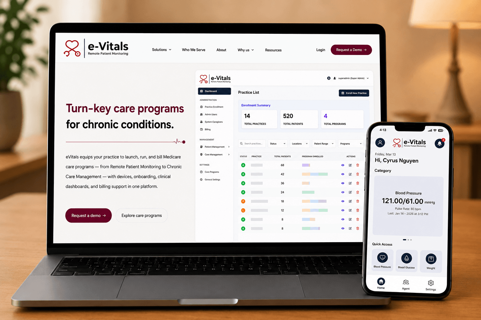 eVitals clinical monitoring dashboard