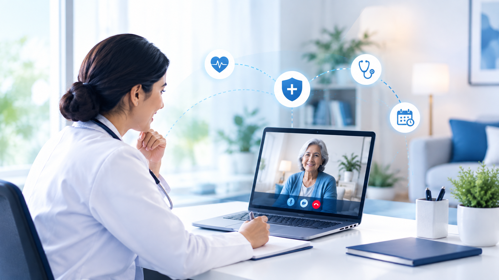 A clinician on a video visit with a patient