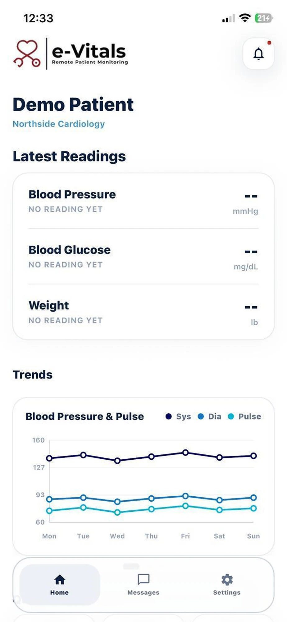 e-Vitals Go patient dashboard